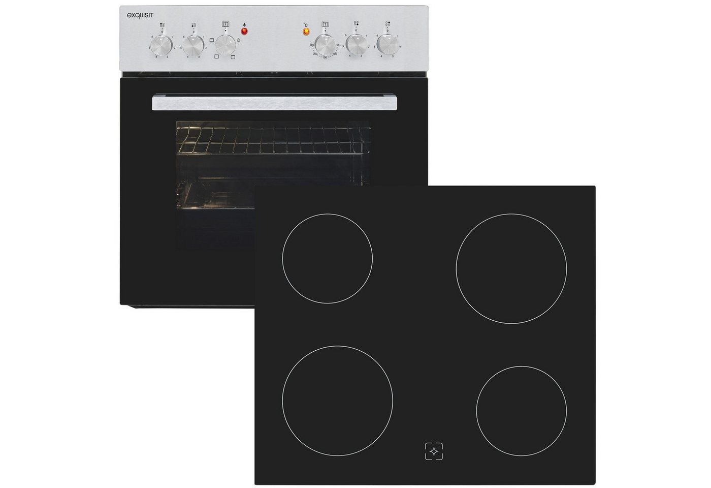exquisit Backofen-Set EHE146-120 Set inox, Ober&Unterhitze mit 4-Zonen-Glaskeramikkochfeld – einfach & sicher! Bild 5