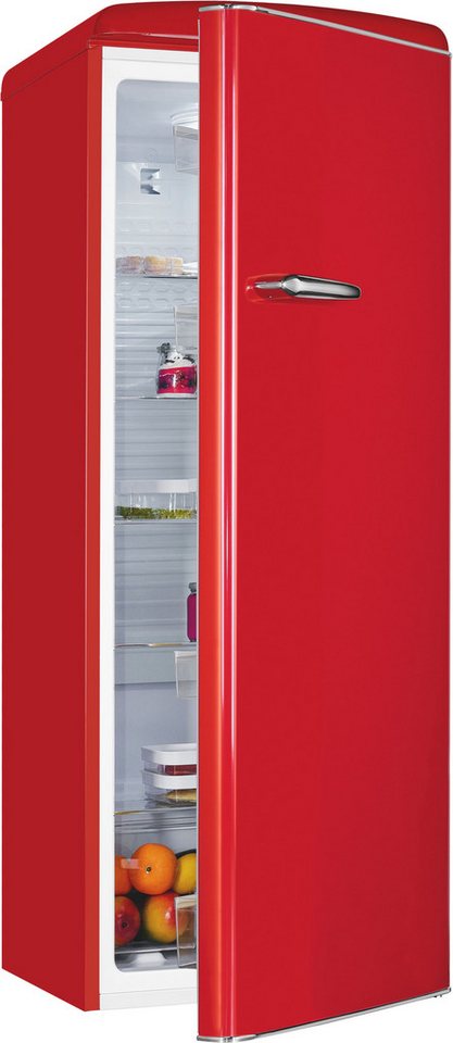 exquisit Kühlschrank RKS325-V-H-160C rot, 146,5 cm hoch, 54,5 cm breit, LED-Beleuchtung, verstellbare Glasböden, Retro-Design Bild 4