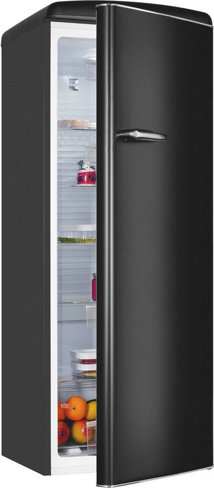 exquisit Kühlschrank RKS325-V-H-160C mattschwarz, 146,5 cm hoch, 54,5 cm breit, LED-Beleuchtung, verstellbare Glasböden, Retro-Design Bild 2