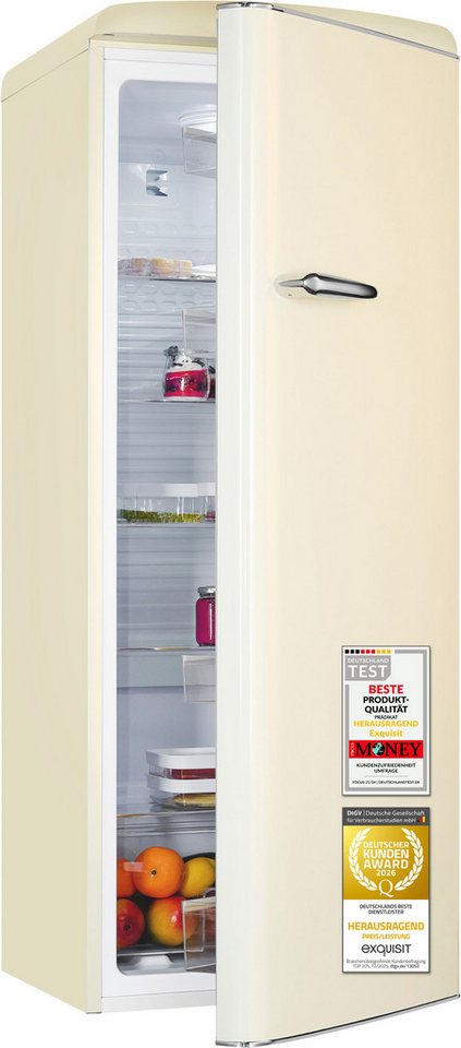 exquisit Kühlschrank RKS325-V-H-160C magnolienweiss, 146,5 cm hoch, 54,5 cm breit, LED-Beleuchtung, verstellbare Glasböden, Retro-Design Bild 2