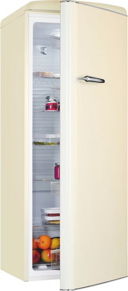 exquisit Kühlschrank RKS325-V-H-160C magnolienweiss, 146,5 cm hoch, 54,5 cm breit, LED-Beleuchtung, verstellbare Glasböden, Retro-Design Bild 5