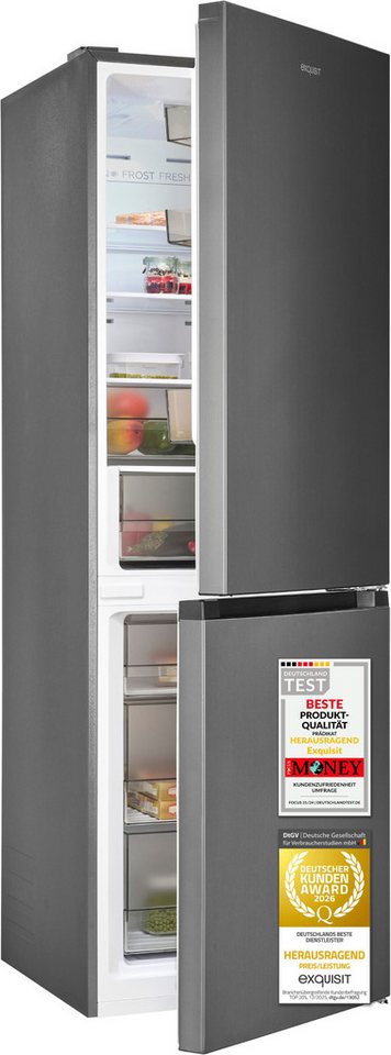 exquisit Kühl-/Gefrierkombination KGC340-115-NF-040C inoxlook-az, 186 cm hoch, 59,5 cm breit, NoFrost Technologie für dauerhaft eisfrei ohne Abtauen Bild 3