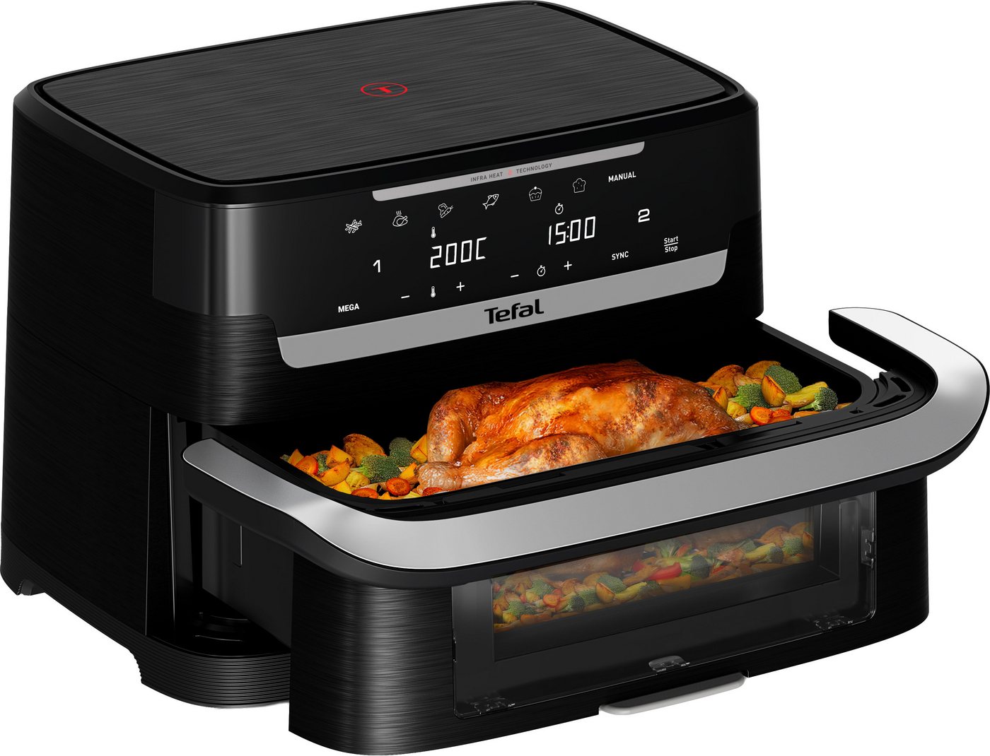Tefal Heißluftfritteuse Ever Fry Dual Flex, FlexCook Doppelkammer, XXL Fassungsvermögen, 2700 W, bis zu 4x schneller, für bis zu 8 Portionen, EY9288