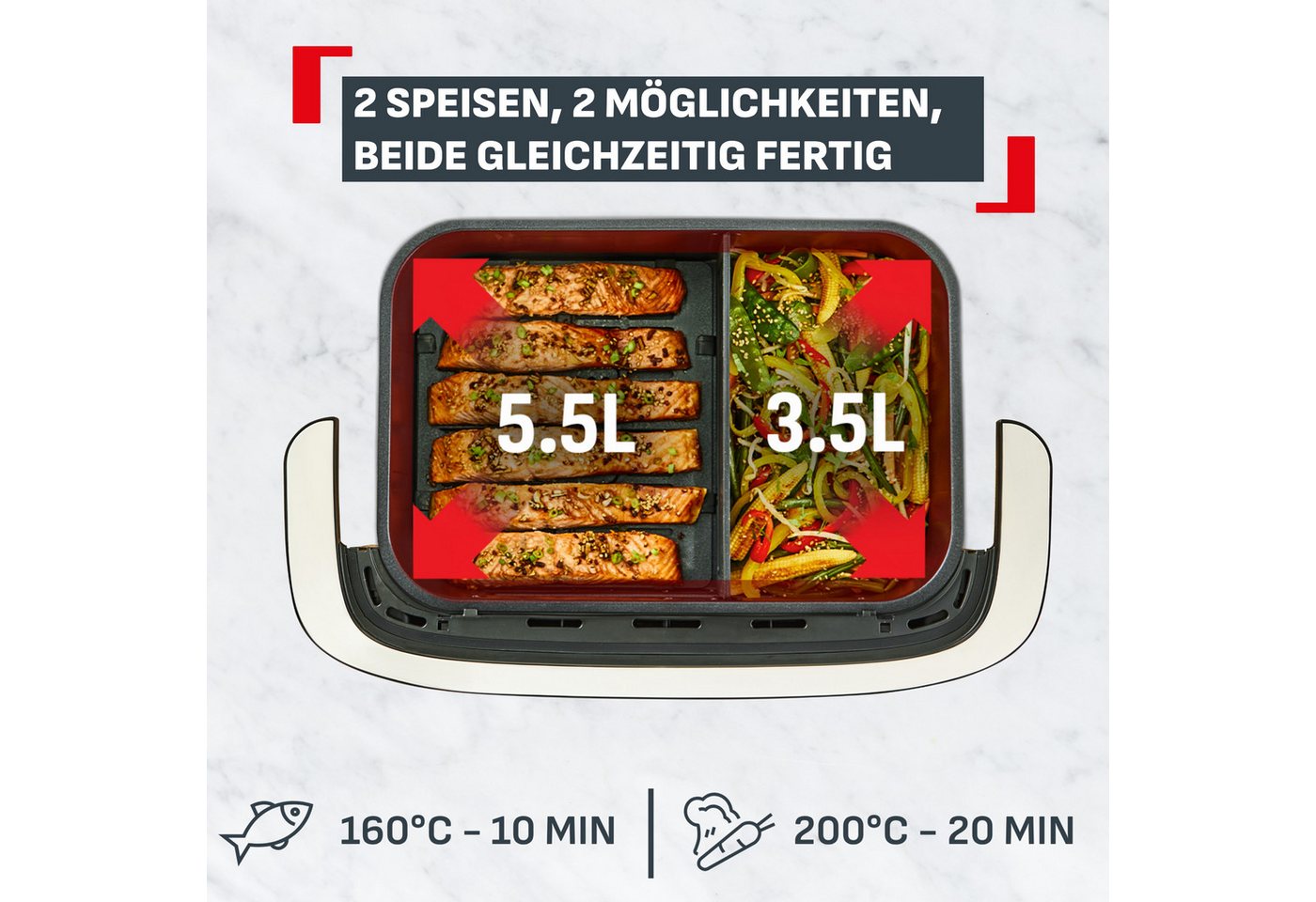 Tefal Heißluftfritteuse Ever Fry Dual Flex, FlexCook Doppelkammer, XXL Fassungsvermögen, 2700 W, bis zu 4x schneller, für bis zu 8 Portionen, EY9288 Bild 4