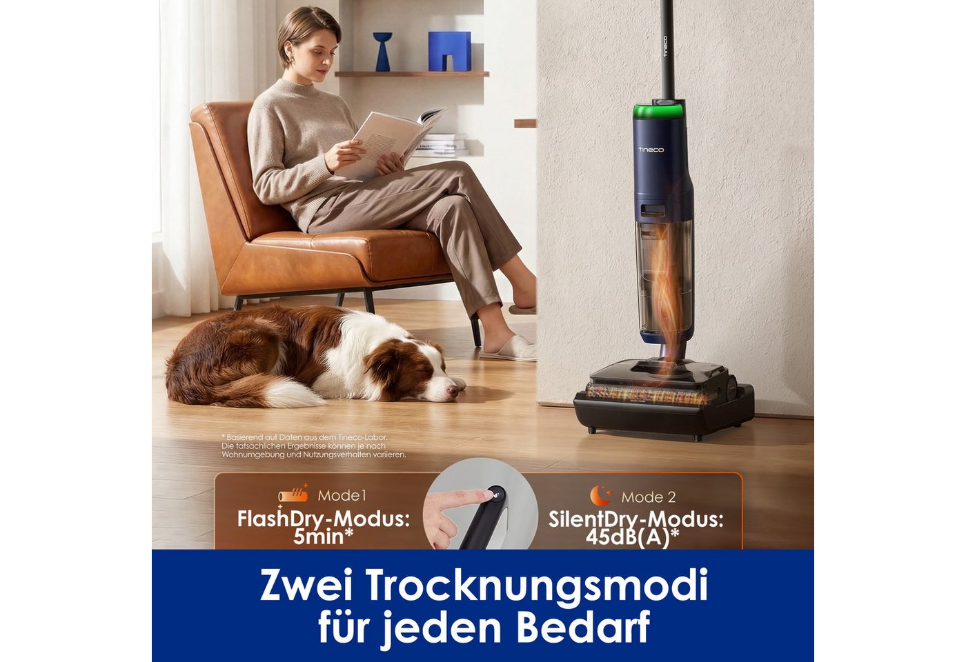 Tineco Nass-Trocken-Sauger FLOOR ONE S7 Max, 25.000pa Saugleistung, 85° Grad Heißluft-Trocknung, beutellos, 65 Min Akku, 180° Grad Neigung, automatischer Antrieb, Anti-Tangle Bild 5