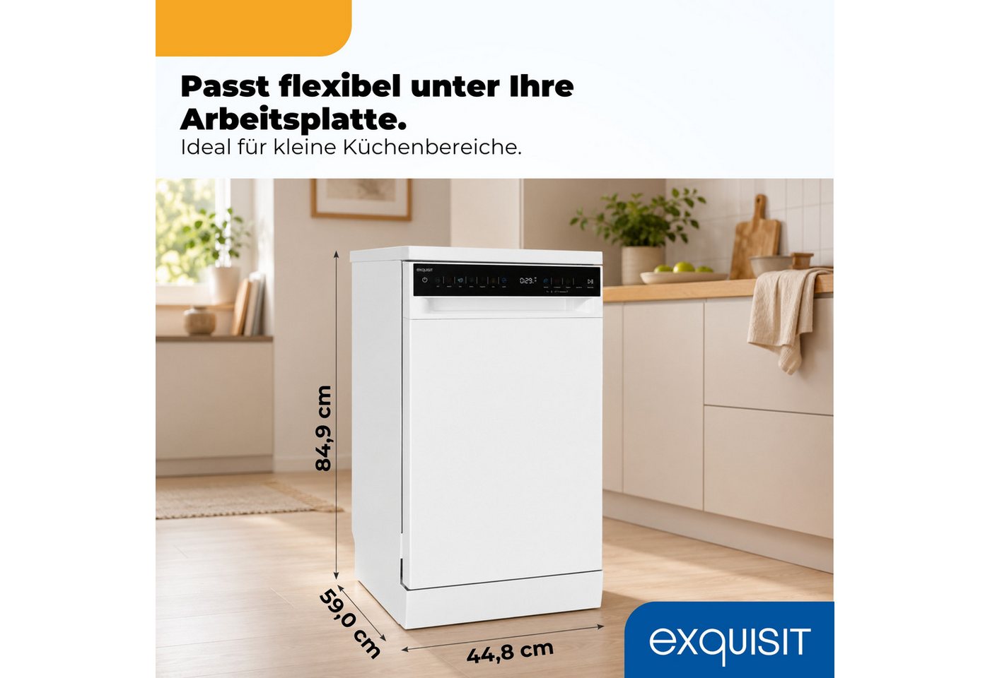 exquisit Standgeschirrspüler 9311 GSP9311-450C weiss, 9 l, 11 Maßgedecke, 10 Maßgedecke, 7 Programme, Besteckschublade, Auto Door Open, AquaStop Bild 4