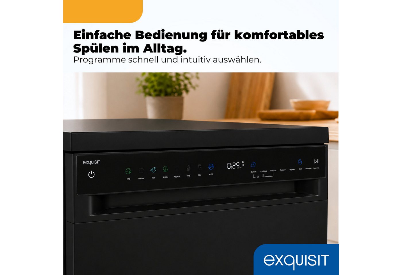 exquisit Standgeschirrspüler 9316 GSP9316-450C schwarz, 10,9 l, 16 Maßgedecke, 16 Maßgedecke, LED, Besteckschublade, Auto Door Open, AquaStop Bild 2