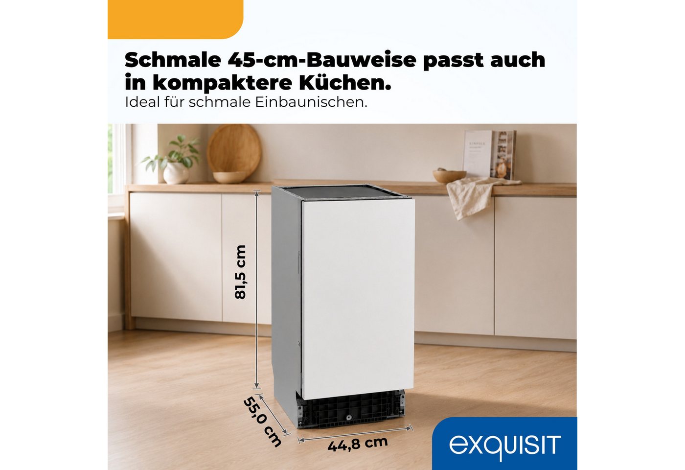 exquisit vollintegrierbarer Geschirrspüler 9311 EGSP9311-E-450C schwarz, 9,8 l, 11 Maßgedecke, Mehr Komfort mit LED-Fußbodenanzeige & AquaStop Bild 2