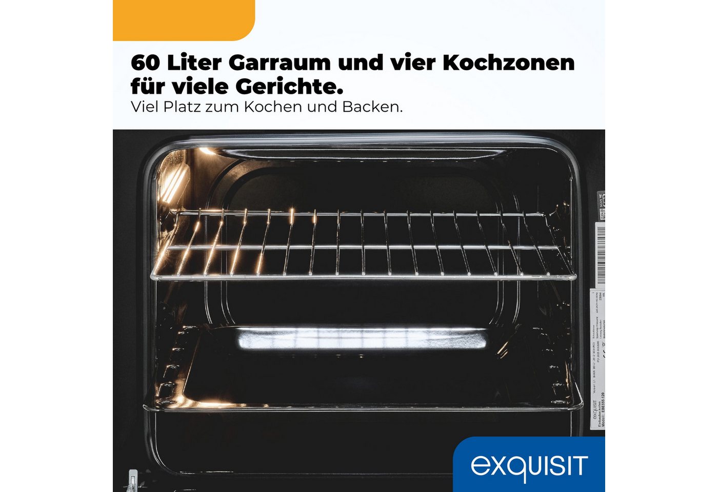 exquisit Backofen-Set BAKO Klassik 2 inox, Autarker Einbau-Ofen mit Ober-/Unterhitze, Sensor-Kochfeld Bild 2