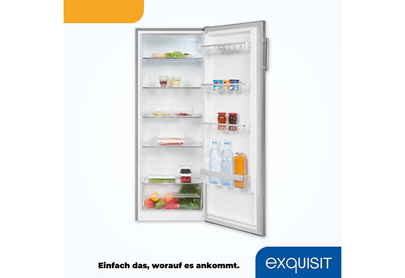 exquisit Kühlschrank KS320-V-H-040E inoxlook, 142,6 cm hoch, 54,4 cm breit, Großzügiger Kühlraum für mehr Frische und beste Übersicht
