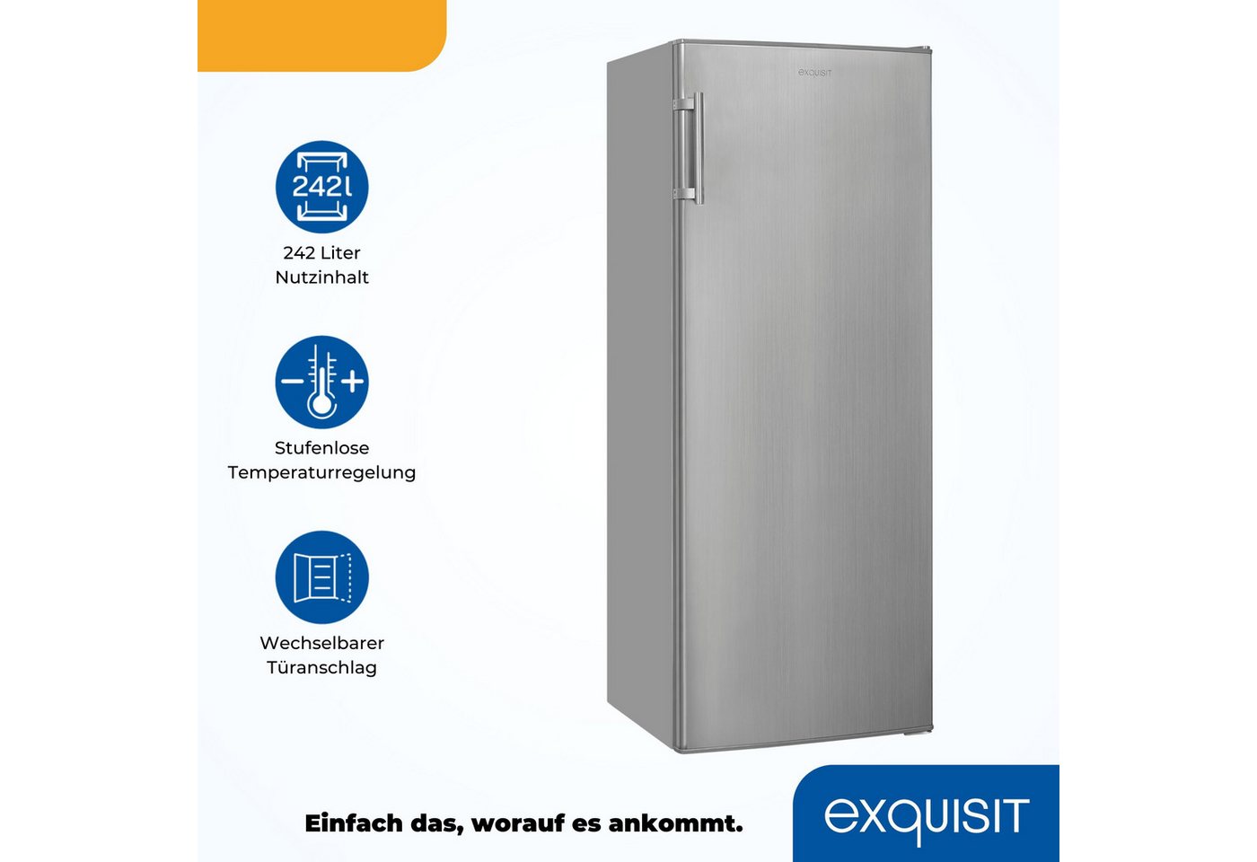 exquisit Kühlschrank KS320-V-H-040E inoxlook, 142,6 cm hoch, 54,4 cm breit, Großzügiger Kühlraum für mehr Frische und beste Übersicht Bild 4