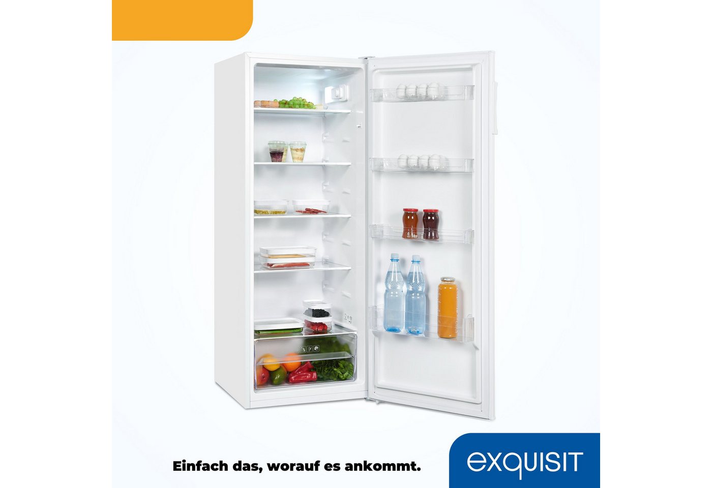 exquisit Kühlschrank KS320-V-H-040E weiss, 142,6 cm hoch, 54,4 cm breit, Großzügiger Kühlraum für mehr Frische und beste Übersicht Bild 3