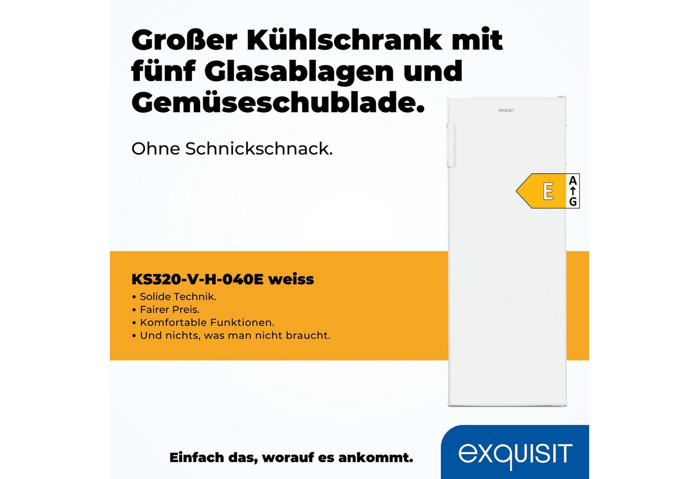 exquisit Kühlschrank KS320-V-H-040E weiss, 142,6 cm hoch, 54,4 cm breit, Großzügiger Kühlraum für mehr Frische und beste Übersicht Bild 5