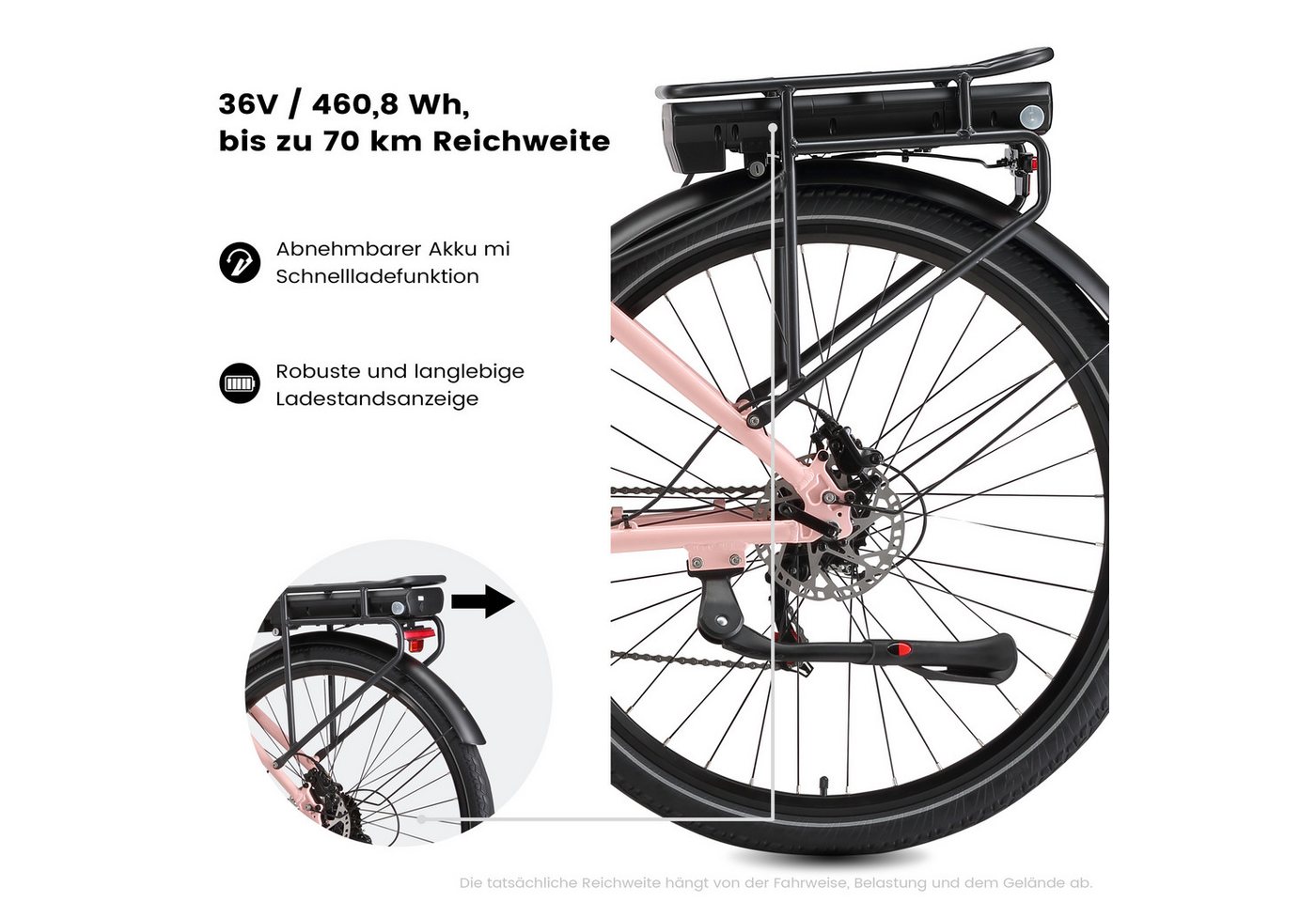 Maxtron E-Bike ATB Maxtron Urban 8 City-E-Bike 28 Zoll, 7 Gang Shimano, Kettenschaltung, Mittelmotor, 460 Wh, (mit integr. Akku), Elektrofahrrad für Alltag und Einkauf Bild 4