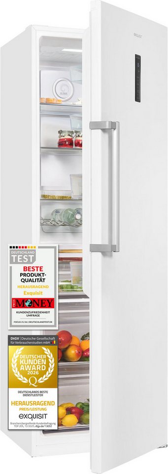 exquisit Kühlschrank KS360-V-HE-040C weiss, 185 cm hoch, 60 cm breit, Nie wieder abtauen: Vollraum-Kühlschrank mit No-Frost & LED