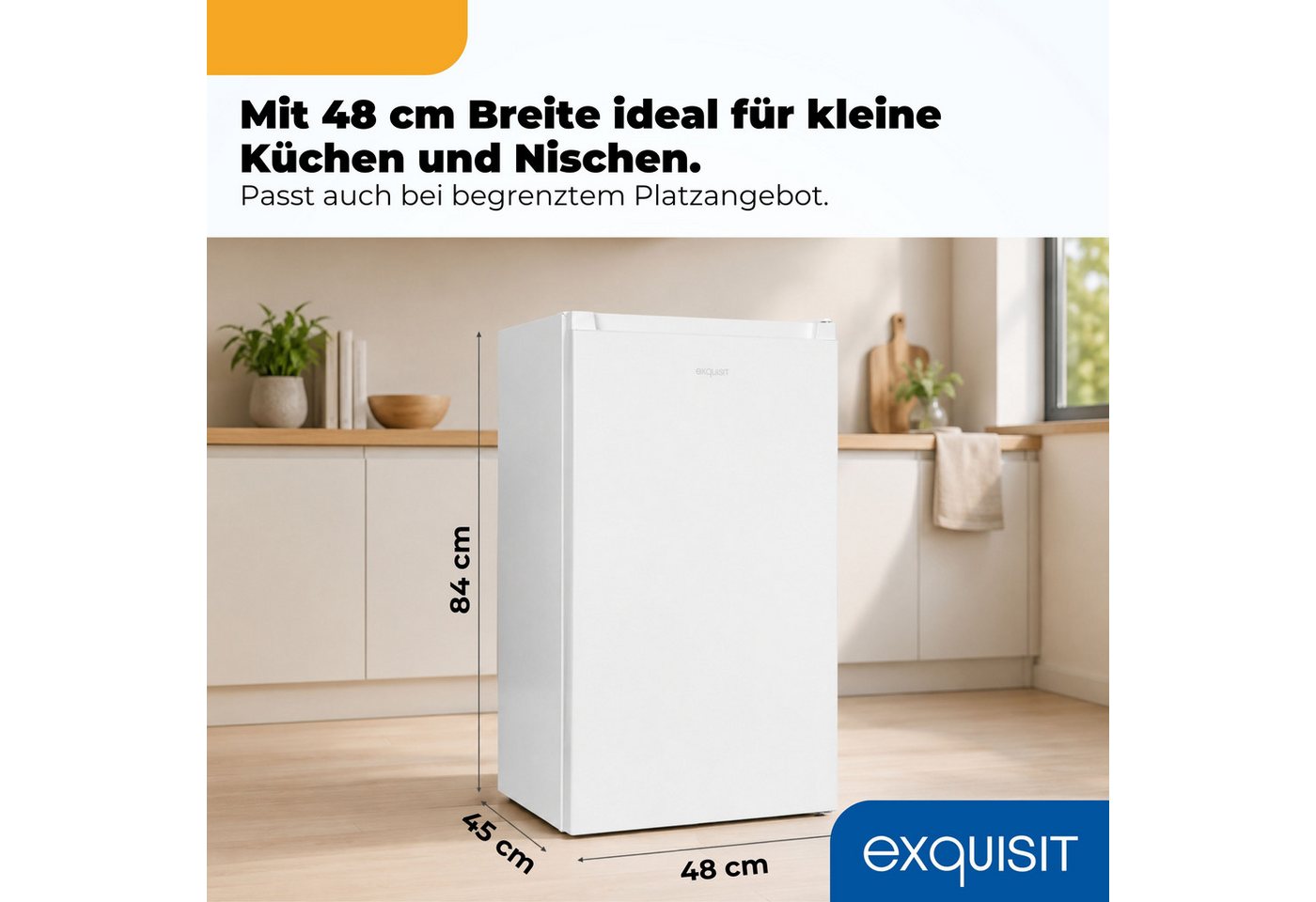 exquisit Kühlschrank KS117-3-011E weiss, 84 cm hoch, 48 cm breit, Perfekte Kühlung & Gefrierfach: 82 L Mini-Kombi für jede Küche Bild 4