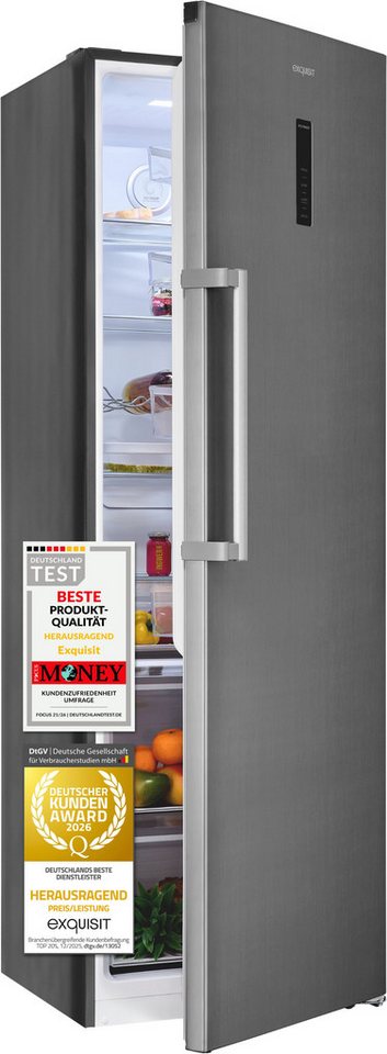 exquisit Kühlschrank KS360-V-HE-040C inoxlook, 185 cm hoch, 60 cm breit, Nie wieder abtauen: Vollraum-Kühlschrank mit No-Frost & LED Bild 4