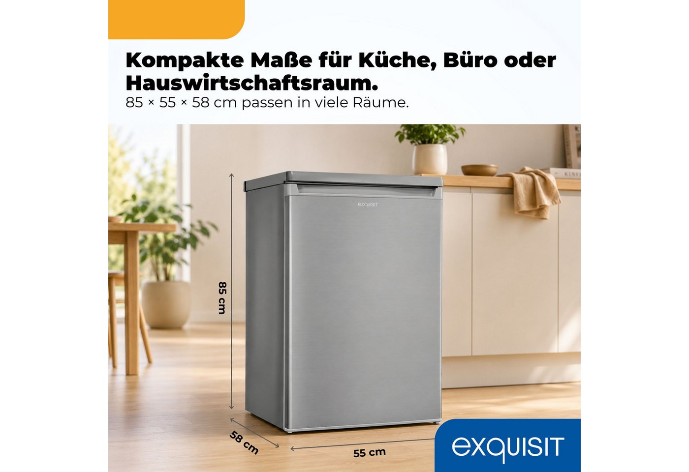 exquisit Kühlschrank KS16-V-040C inoxlook, 85 cm hoch, 55 cm breit, Helles LED-Licht für optimale Innenraumbeleuchtung Bild 4