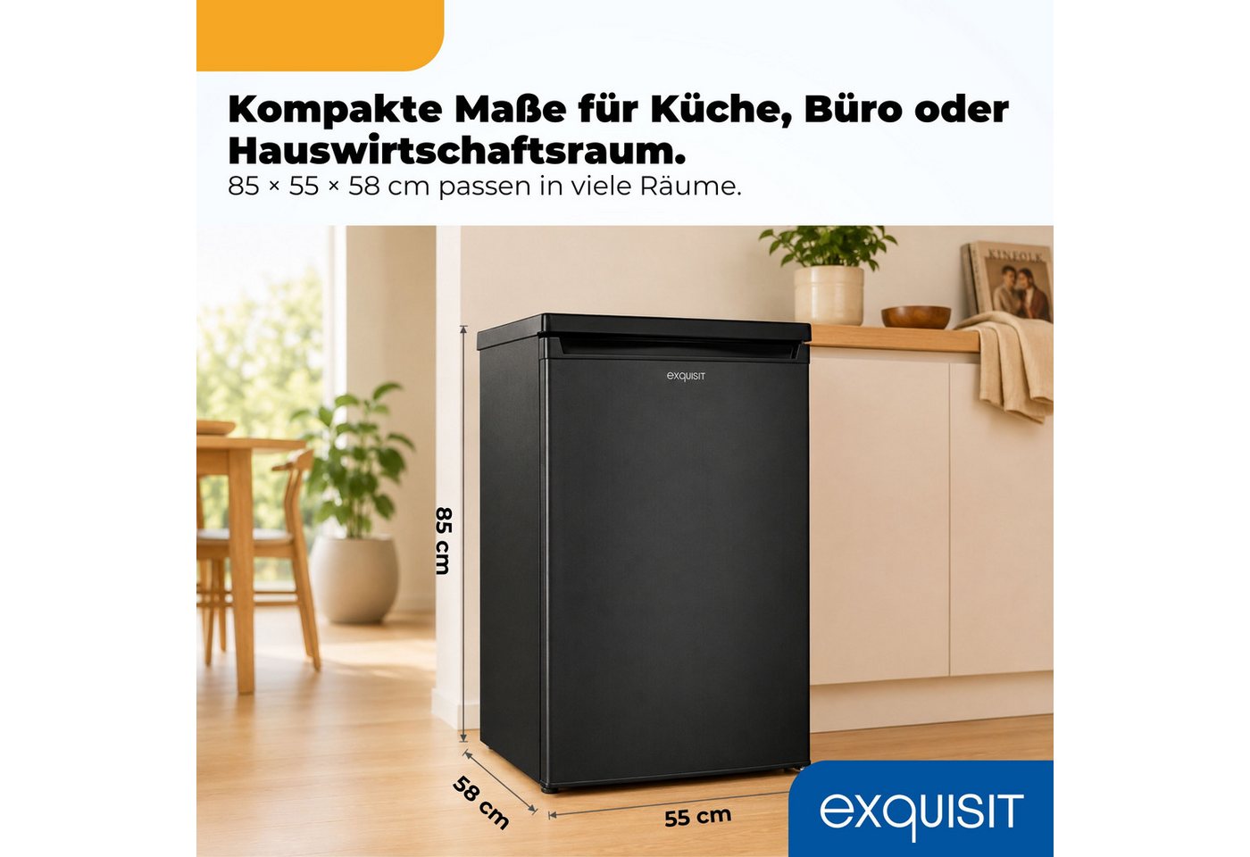 exquisit Kühlschrank KS16-V-040C inoxlook-az, 85 cm hoch, 55 cm breit, Helles LED-Licht für optimale Innenraumbeleuchtung Bild 3