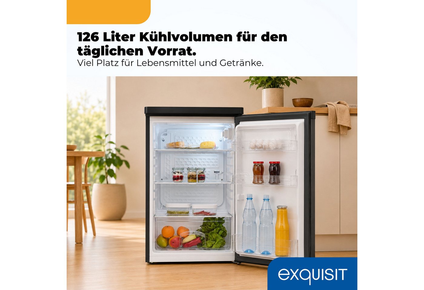 exquisit Kühlschrank KS16-V-040C inoxlook-az, 85 cm hoch, 55 cm breit, Helles LED-Licht für optimale Innenraumbeleuchtung Bild 4
