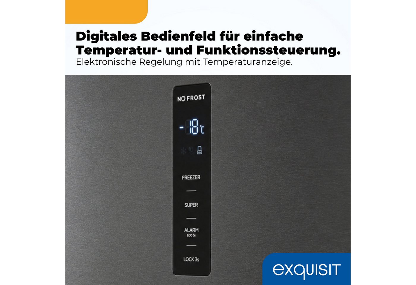 exquisit Gefrierschrank GS295-NF-H-040C inoxlook-az, 185 cm hoch, 60 cm breit, Viel Platz, starke Gefrierleistung & No Frost für eisfreies Gefrieren