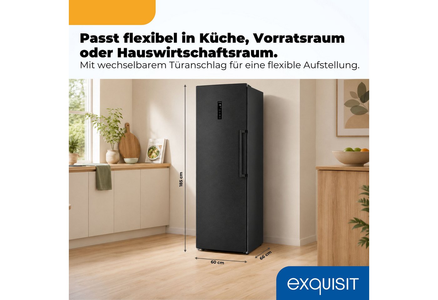 exquisit Gefrierschrank GS295-NF-H-040C inoxlook-az, 185 cm hoch, 60 cm breit, Viel Platz, starke Gefrierleistung & No Frost für eisfreies Gefrieren Bild 3