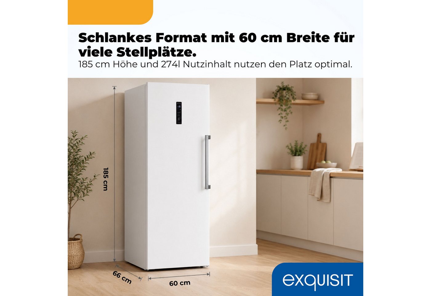 exquisit Gefrierschrank GS295-NF-H-040C weiss, 185 cm hoch, 60 cm breit, Viel Platz, starke Gefrierleistung & No Frost für eisfreies Gefrieren