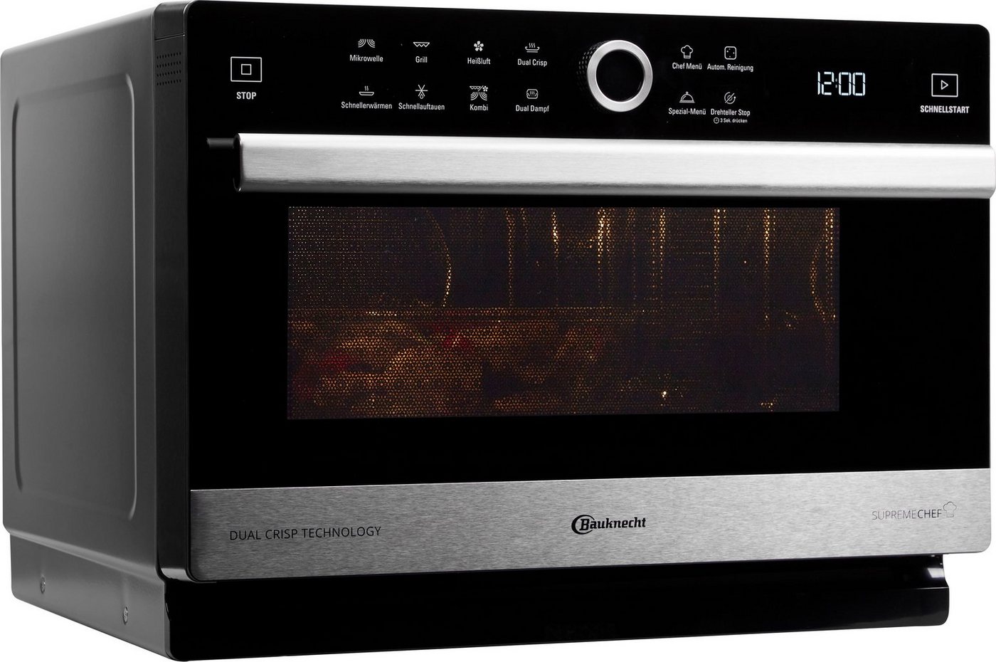 BAUKNECHT Mikrowelle MW 3391 SX, Grill und Heißluft, Dampfgarfunktion, 33 l, Dampfgaren, Grill, Heißluft und Crisp für schnelle knusprige Pizza