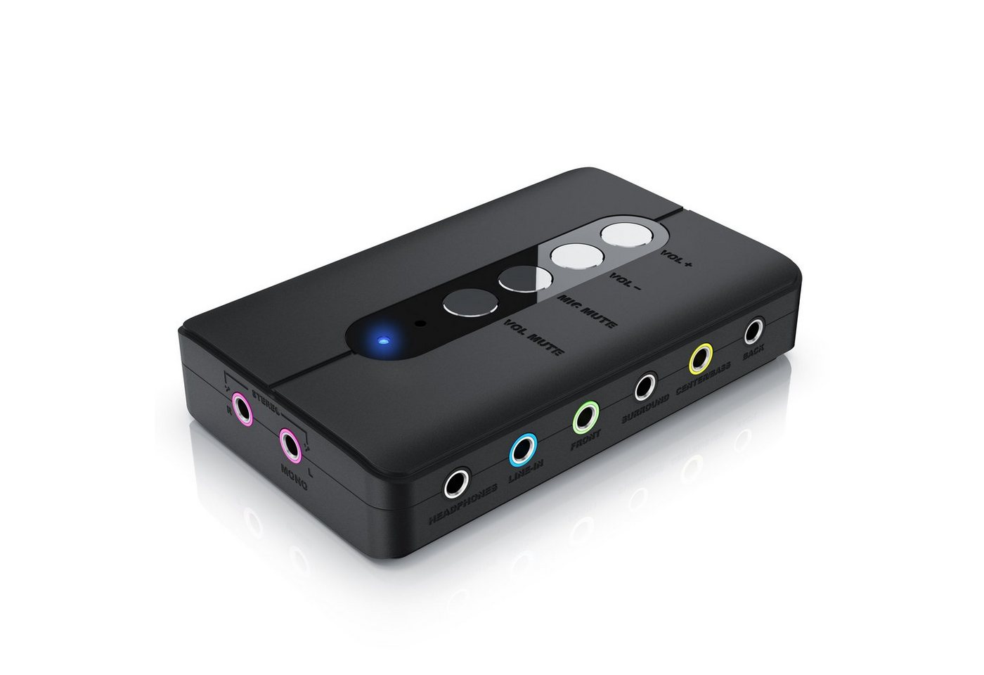 CSL extern, 7.1 Surround Sound, Stereo Audio Adapter, für PC - Win 10, 11 USB-Soundkarte, Lautstärkeregelung, Kopfhörer Anschluss, Mikrofon mit Stummschaltung
