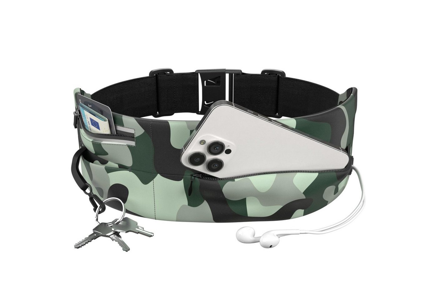 EAZY CASE Laufgürtel Universal Sport Bauchtasche Breit Laufgürtel Joggen Damen Bauchtasche Sporttasche Schwarz Camouflage Bild 4