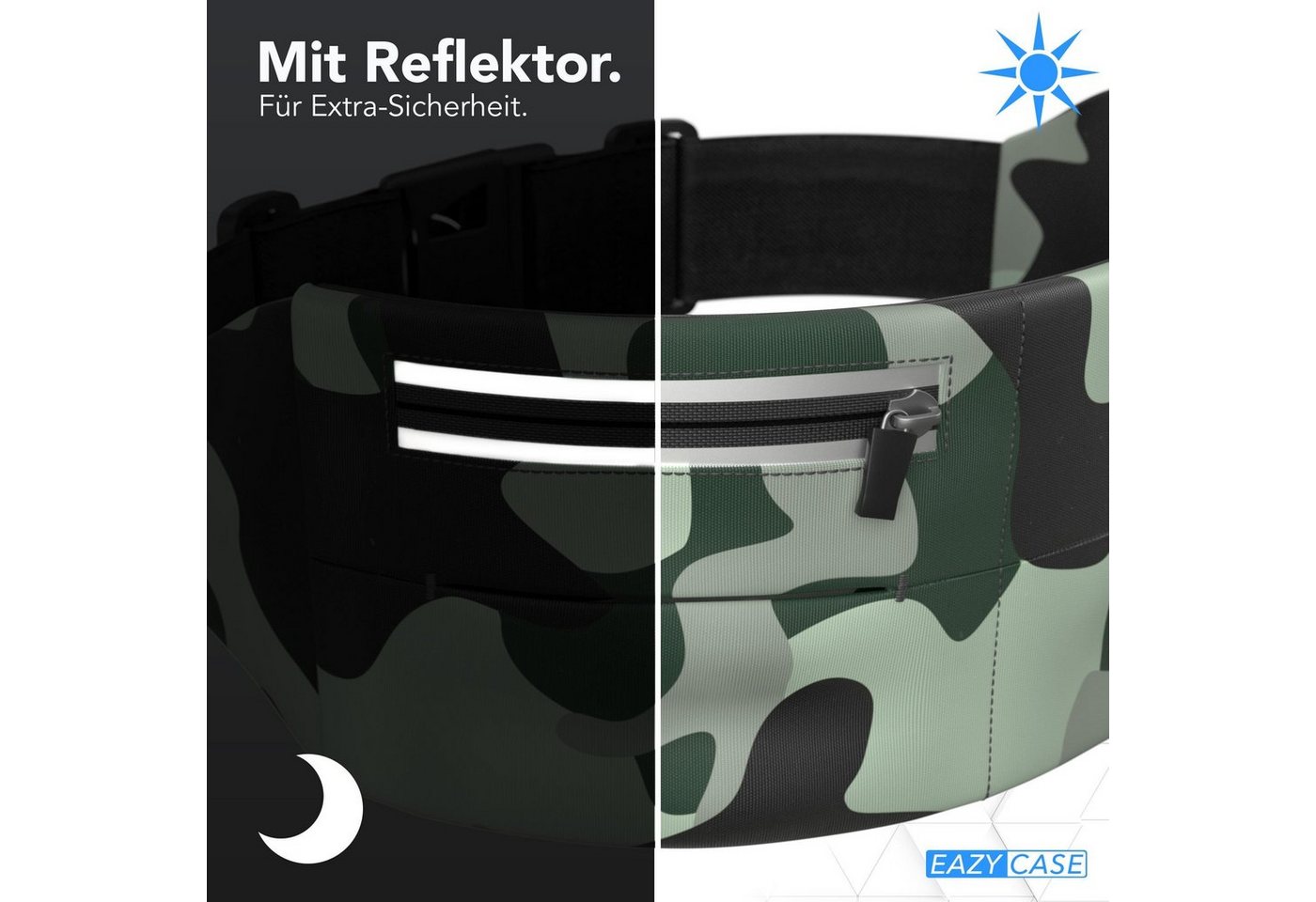 EAZY CASE Laufgürtel Universal Sport Bauchtasche Breit Laufgürtel Joggen Damen Bauchtasche Sporttasche Schwarz Camouflage Bild 5