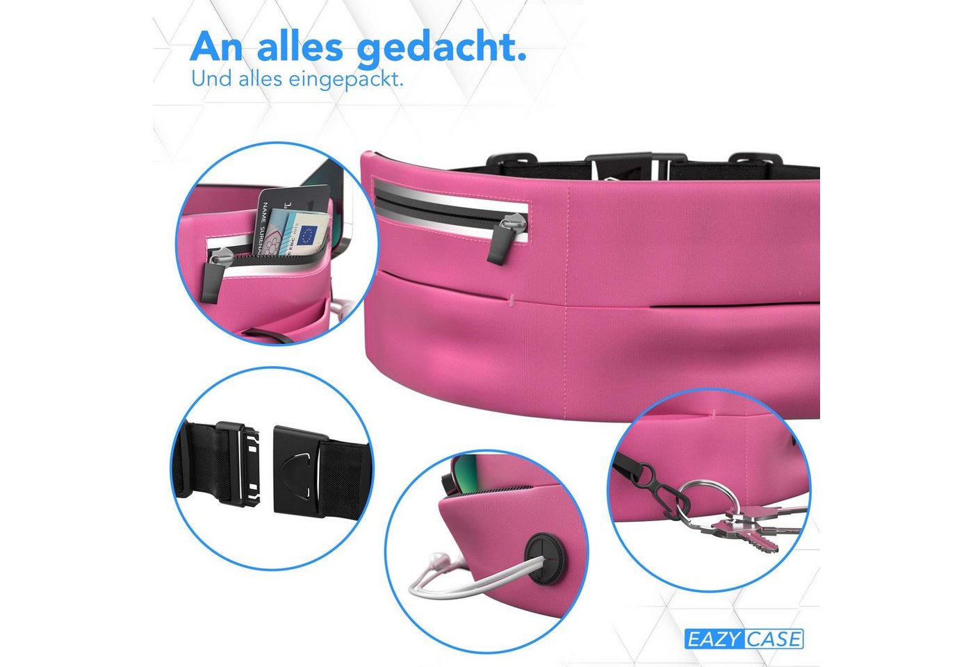 EAZY CASE Laufgürtel Universal Sport Bauchtasche Breit Wasserabweisende Hüfttasche Bauchtasche Laufgürtel Joggingtasche Pink Bild 5