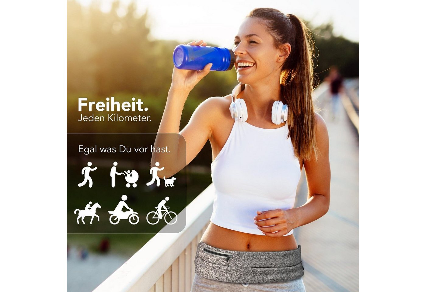 EAZY CASE Laufgürtel Universal Sport Bauchtasche Breit Joggingtasche Herren Bauchtasche Sporttasche Laufgürtel Hell Grau