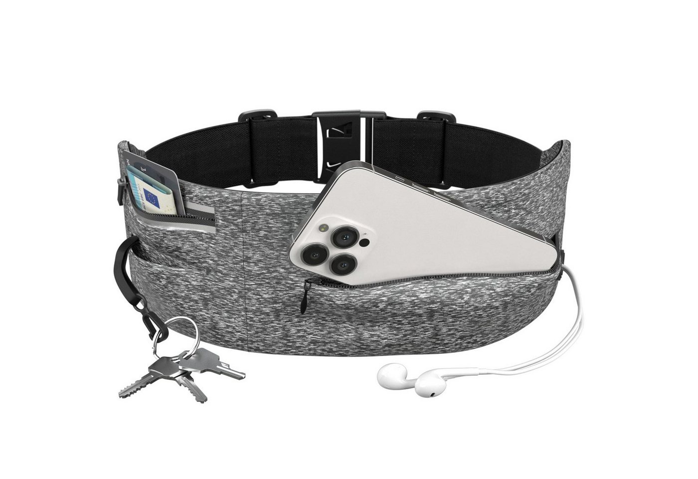 EAZY CASE Laufgürtel Universal Sport Bauchtasche Breit Joggingtasche Herren Bauchtasche Sporttasche Laufgürtel Hell Grau Bild 2