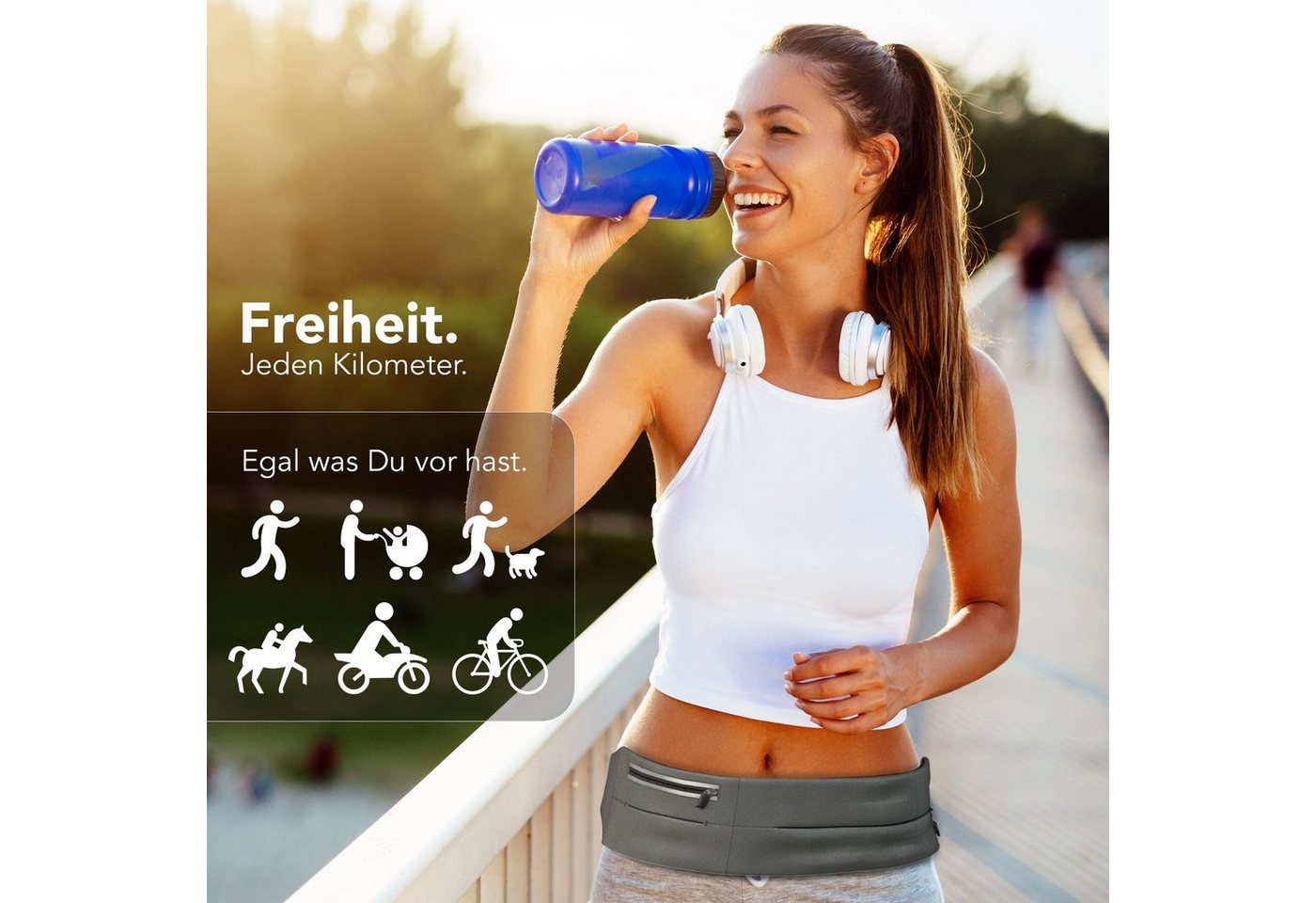 EAZY CASE Laufgürtel Universal Sport Bauchtasche Breit Joggingtasche Herren Sport Laufgürtel Sporttasche Bauchtasche Grau Bild 5