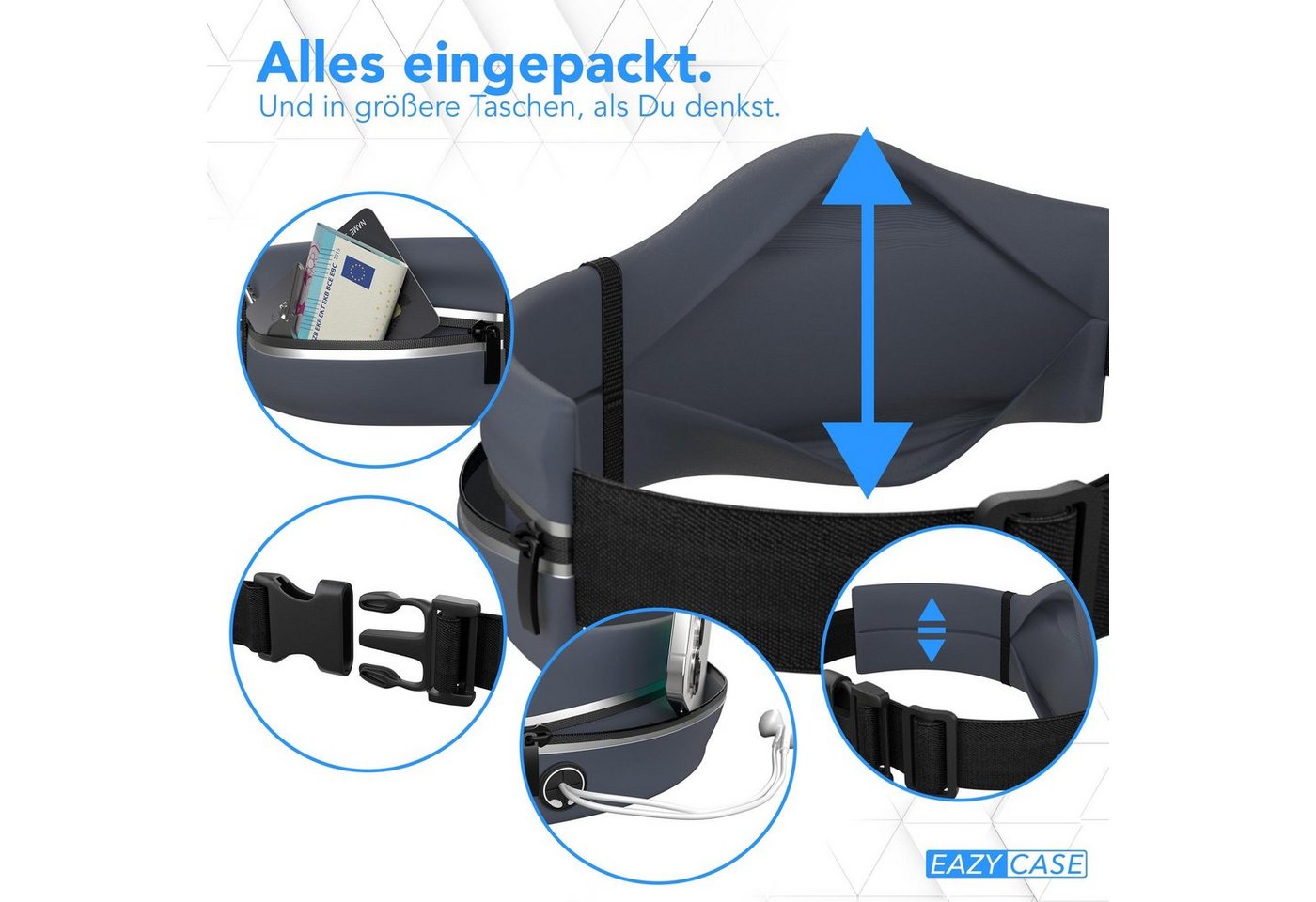 EAZY CASE Laufgürtel Universal Sport Bauchtasche Schmal Damen Herren Bauchtasche Joggingtasche Laufgürtel Sporttasche Blau Bild 5