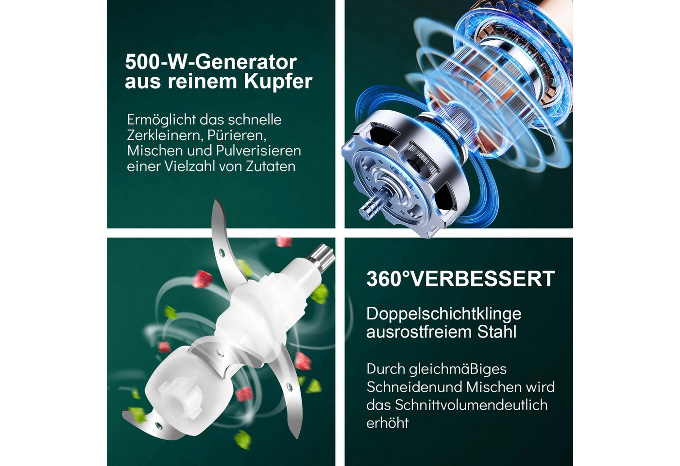 ibettertec Zerkleinerer Zerkleinerer Universalzerkleinerer Elektrisch mit 2L Edelstahlschüssel, 1000W Multizerkleinerer mit 2 Klingen für Fleischwolf Zwiebeln Gemüse Bild 5