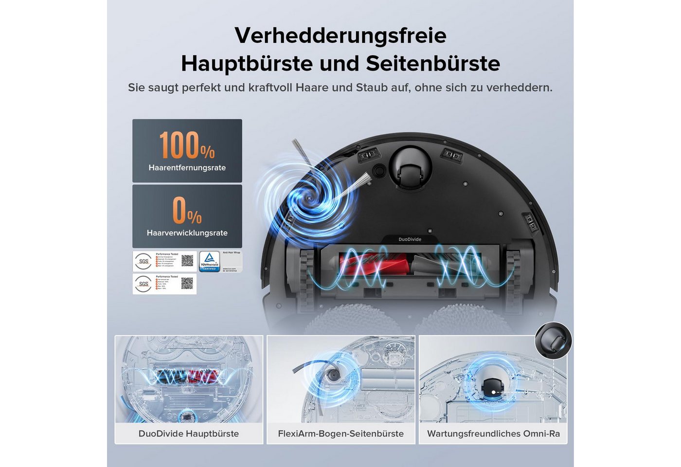 Roborock Saugroboter Qrevo Edge S5A, 18500Pa (Upgrade von S8 Pro Ultra), mit Wischfunktion,Dual Anti-Tangle-System, 18500Pa, Dual Anti-Tangle-System, 75℃ Heißwasser-Moppwäsche