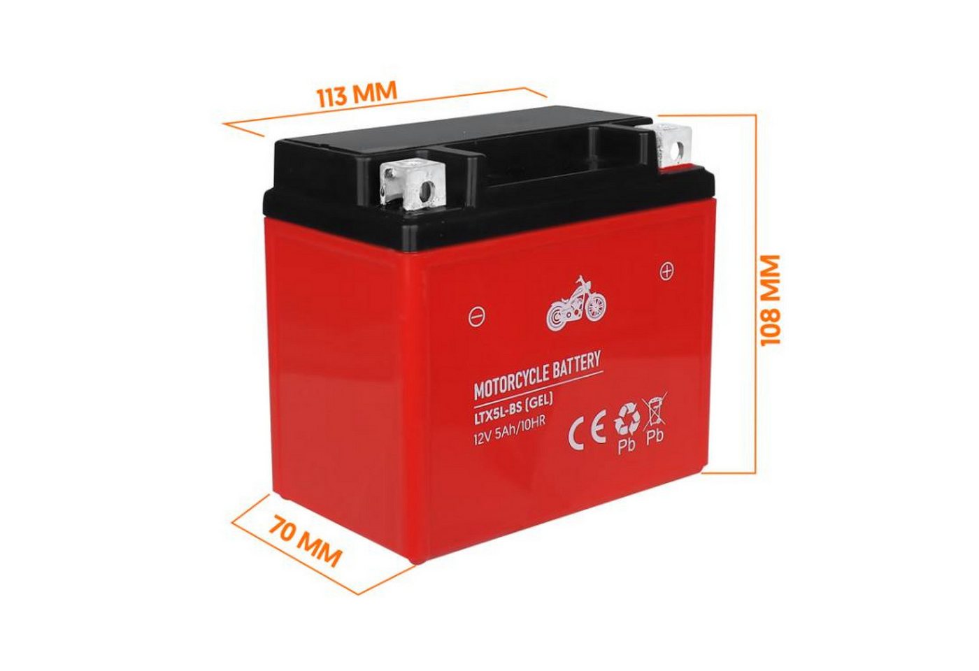 Lamex LTX5L-BS Gel-Motorradbatterie 12V 5Ah Akku (12 V), Gel-Batterie Motorrad Bild 2