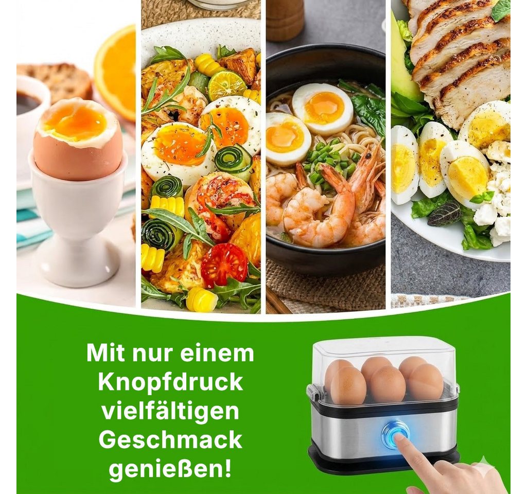 Forrlite Eierkocher für 6 Eier, Dampfgarer, für Frühstückseier von weich bis hart, Anzahl Eier: 6 St., 200 W, BPA-frei, mit Überhitzungsschutz, spülmaschinengeeignet Bild 3