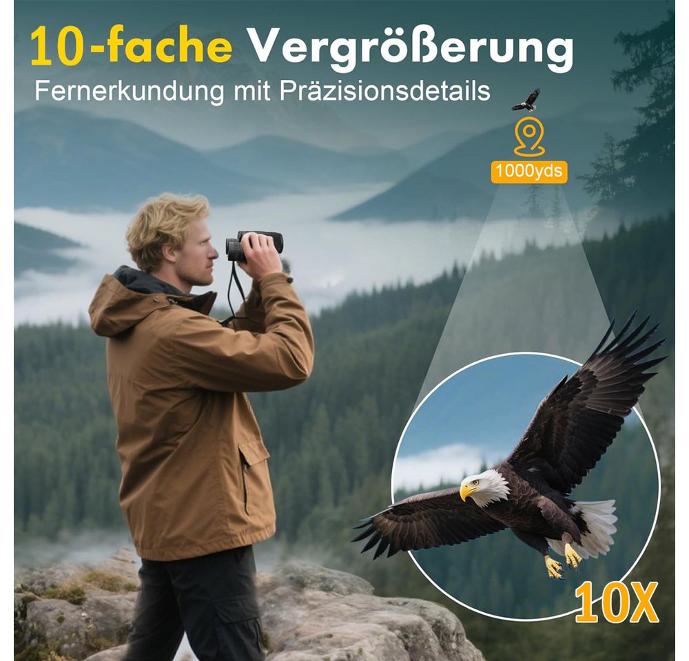 TUWENA 10x25 Kompakt Fernglas Kind Erwachsen, Nachtsicht Schwachem Licht Klar Fernglas (Ideal für Outdoor Sportspiele Vogelbeobachtung Reisen Jagd Konzerte) Bild 3