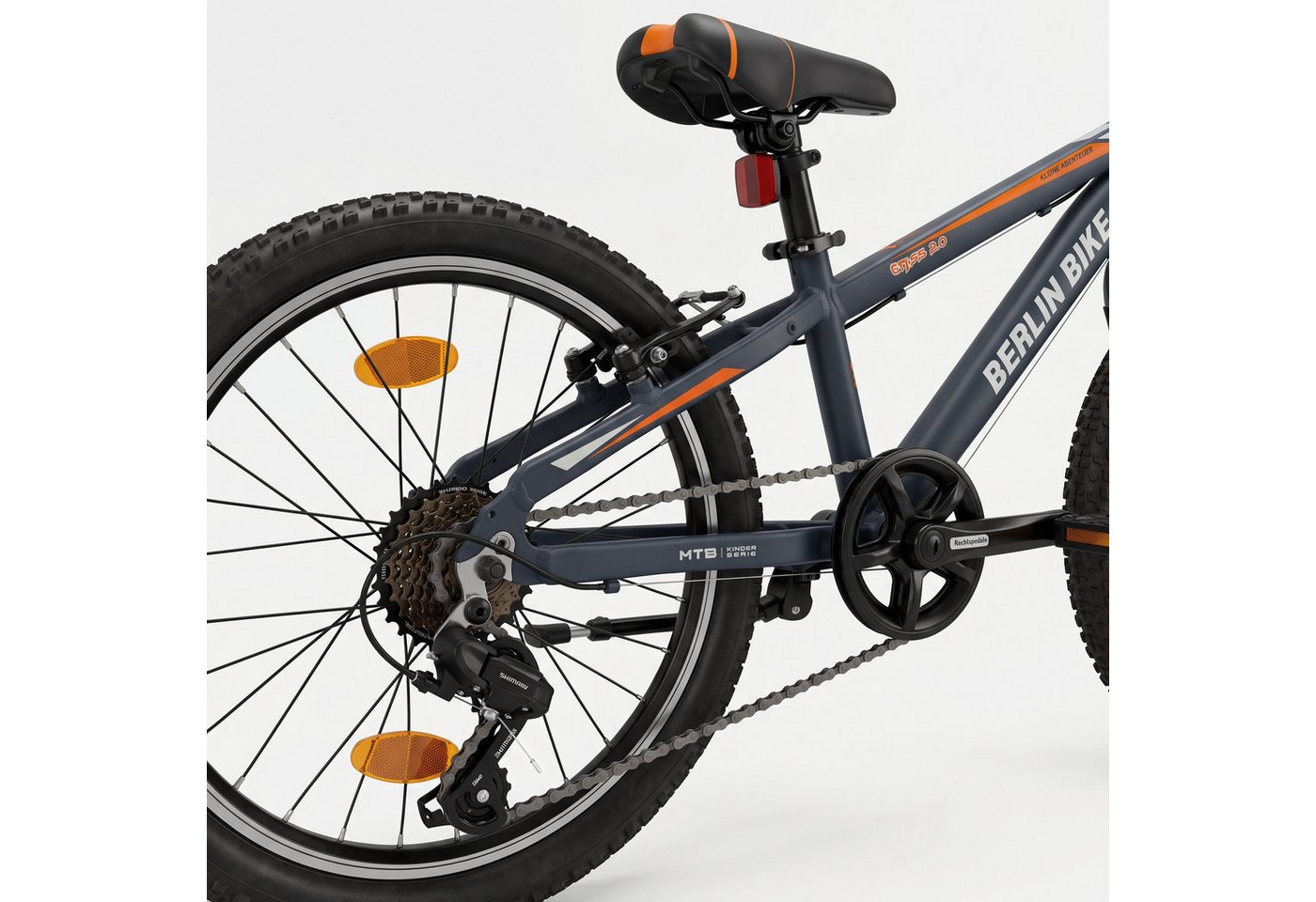 BERLIN BIKE Kinderfahrrad 20 Zoll MTB Kid Grizz Serien, leichtes Aluminiumrahmen, 7 Gang Shimano RD-TY200 Schaltwerk, Kettenschaltung, Mitwachsend dank höhenverstellbarem Sattel und Lenker Bild 2