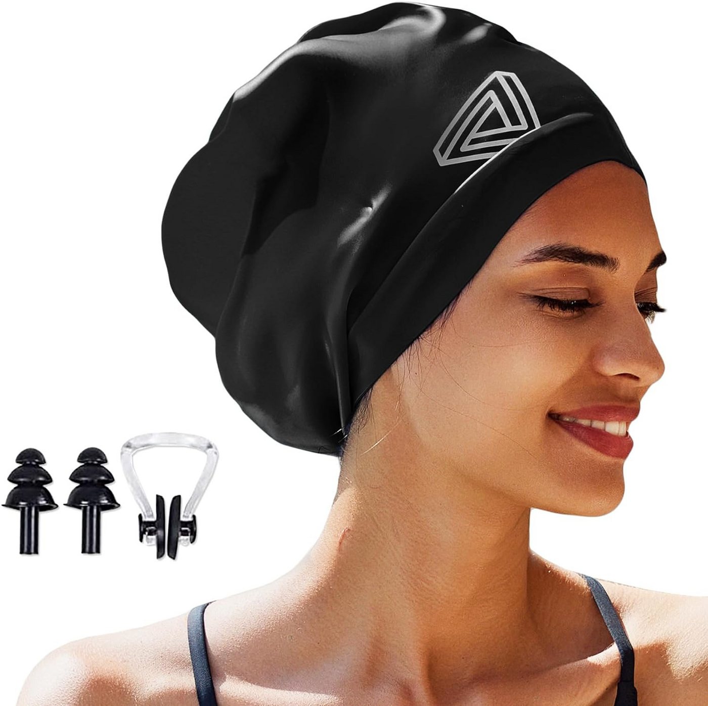 feinlux Badekappe Große Badekappe, geeignet für Männer und Frauen (set), sehr langes und dickes lockiges Haar und Zöpfe, hält das Haar trocken Bild 5
