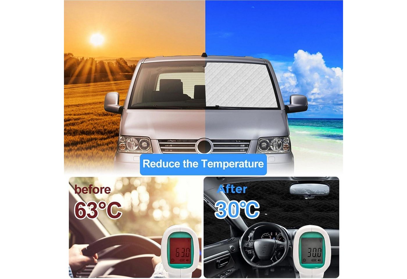 LuxusKollektion Frontscheibenabdeckung Sonnenschutz Frontscheibe VW T5 T6 100% Okklusion 3PCS for T5 T6 Bild 2