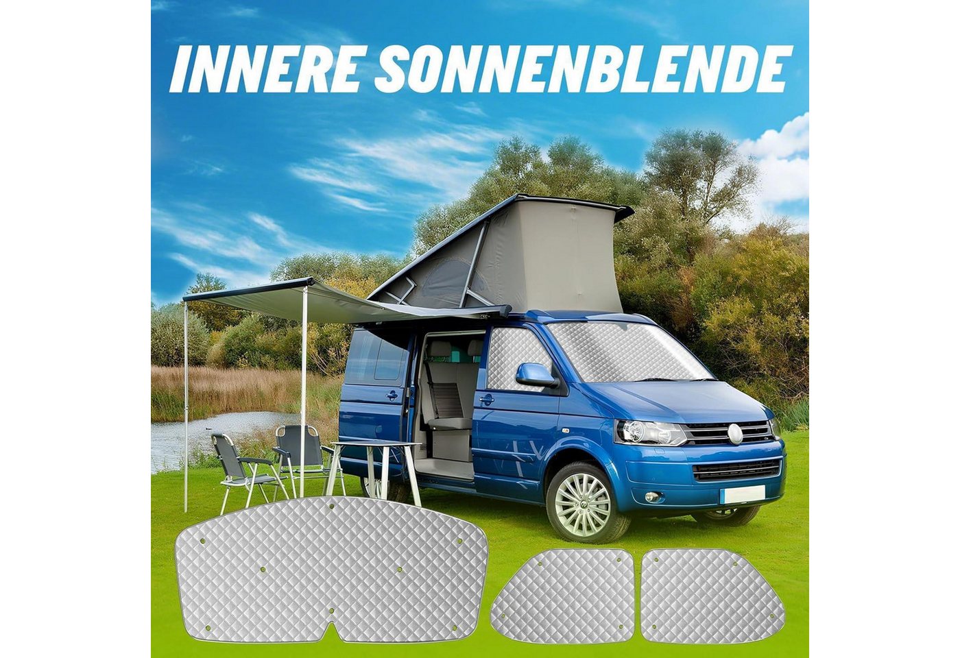 LuxusKollektion Frontscheibenabdeckung Sonnenschutz Frontscheibe Thermomatte UV Schutz Wohnmobil für VW T4 Bild 2