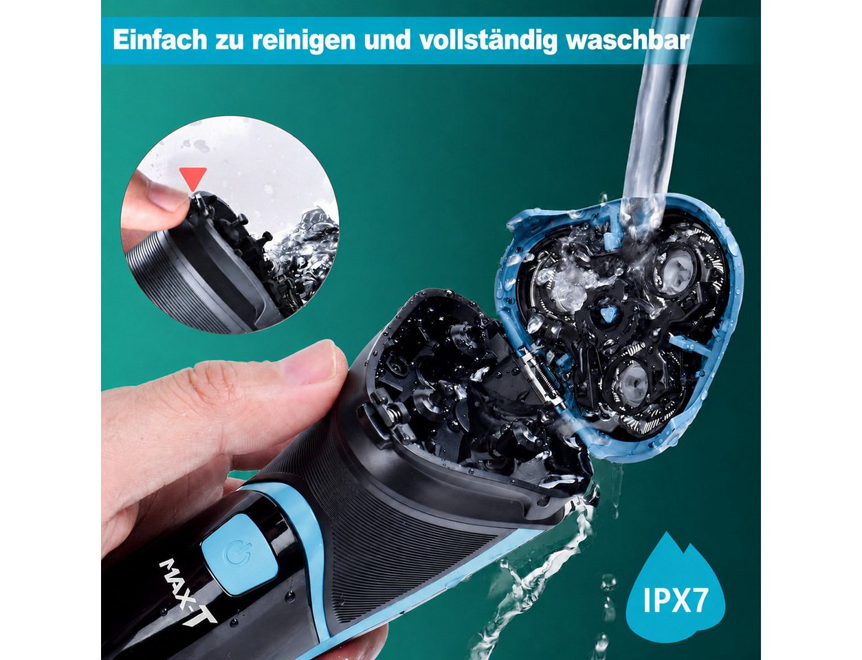 MAX-T Elektrorasierer Elektrischer Rasierer Wet & Dry, mit LED-Reisesicherung, mit ausklappbarem Präzisionstrimmer Bild 2