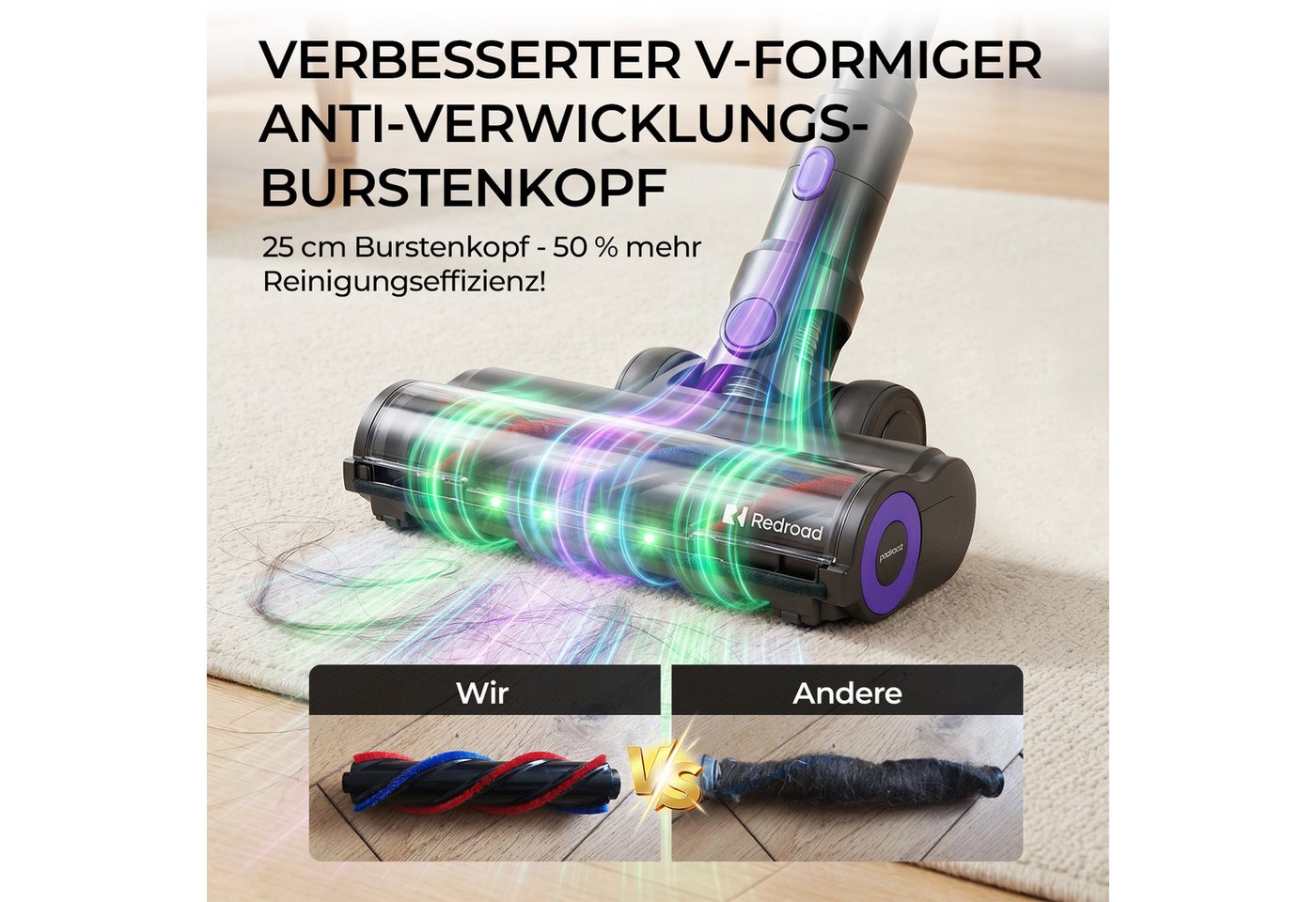 redroad Akku-Hand-und Stielstaubsauger 85000Pa Akkustaubsauger 750W/90Min/ Staubsauger Kabellos, 750 W, 2,8 L Kabelloser Staubsauger - Extra leiser Elektrischer Staubsauger mit Anti-Verwickdungsburste, 2,8L Staubbehälter, 45dB leise/11-Stufen-Filter/OLED Display