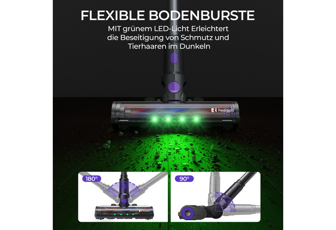 redroad Akku-Hand-und Stielstaubsauger 85000Pa Akkustaubsauger 750W/90Min/ Staubsauger Kabellos, 750 W, 2,8 L Kabelloser Staubsauger - Extra leiser Elektrischer Staubsauger mit Anti-Verwickdungsburste, 2,8L Staubbehälter, 45dB leise/11-Stufen-Filter/OLED Display Bild 4
