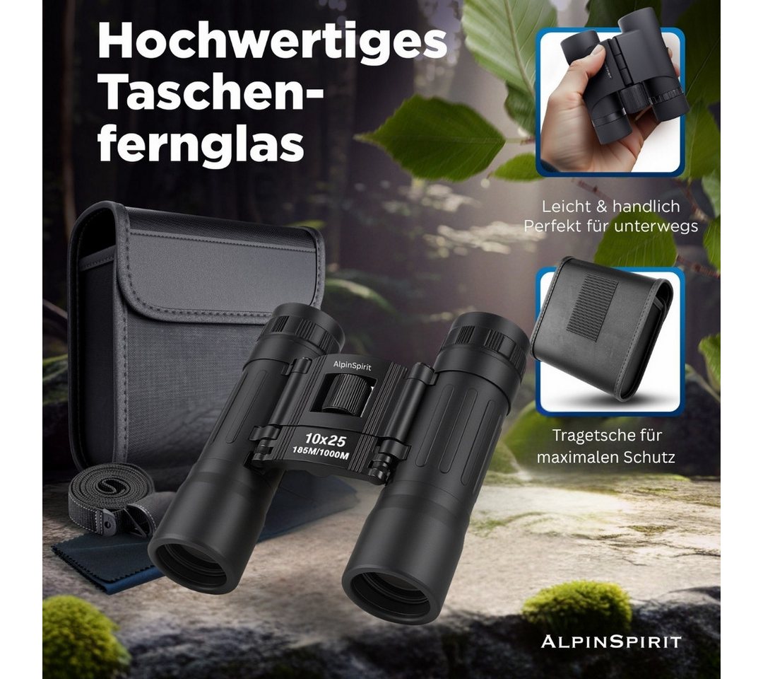 AlpinSpirit Fernglas inkl. Tasche & Zubehör (Testsieger) – für Brillenträger Fernglas (Kinder und Erwachsene, Ideal für Sport, Reise, Freizeit - FMC & BAK4) Bild 2