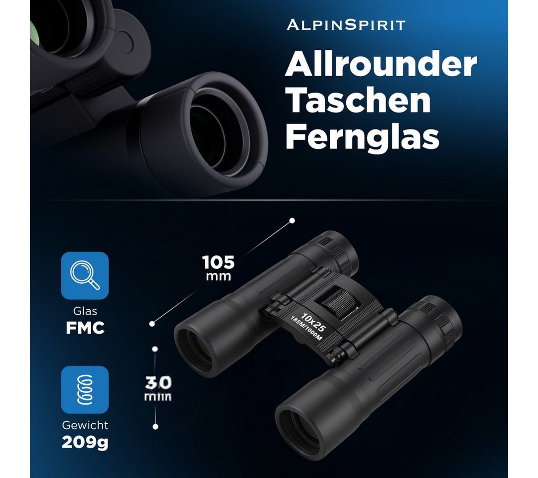 AlpinSpirit Fernglas inkl. Tasche & Zubehör (Testsieger) – für Brillenträger Fernglas (Kinder und Erwachsene, Ideal für Sport, Reise, Freizeit - FMC & BAK4) Bild 3